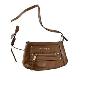 Michael Kors Crossbody Bag, Brown Leather‎ Purse with Front Pocket Detail